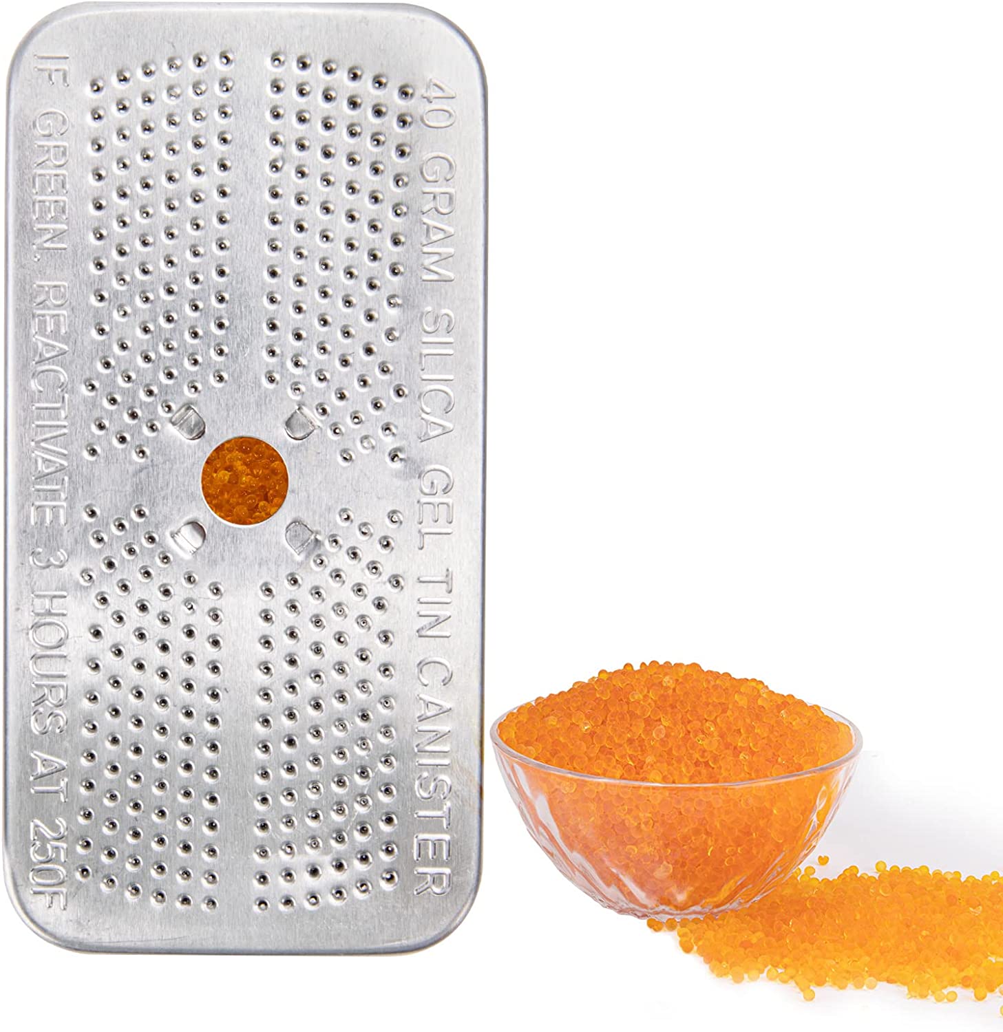 Reusable Indicating Silica Gel Canister, 40g Desiccant Tin for Safe, Camera & Drone Cases
